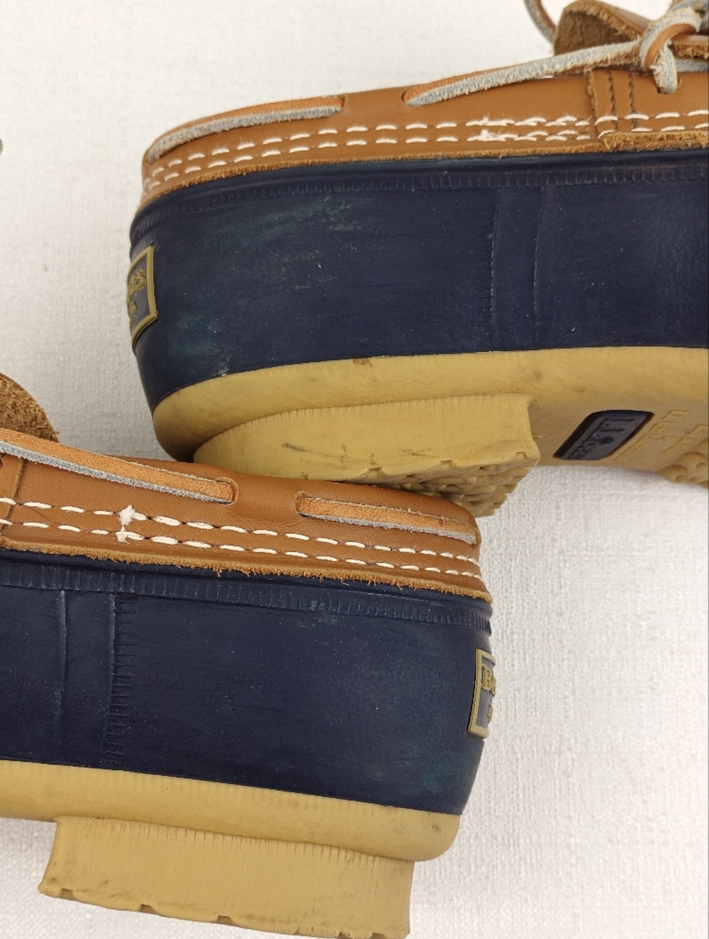 L.L. Bean tan leather &blue rubber low ankle gumshoe duck boot womens sz. 7M - Picture 8 of 15